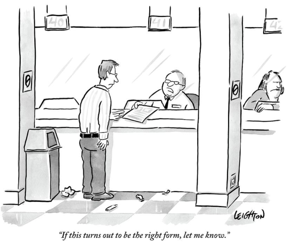 New Yorker Filling out Forms Cartoon